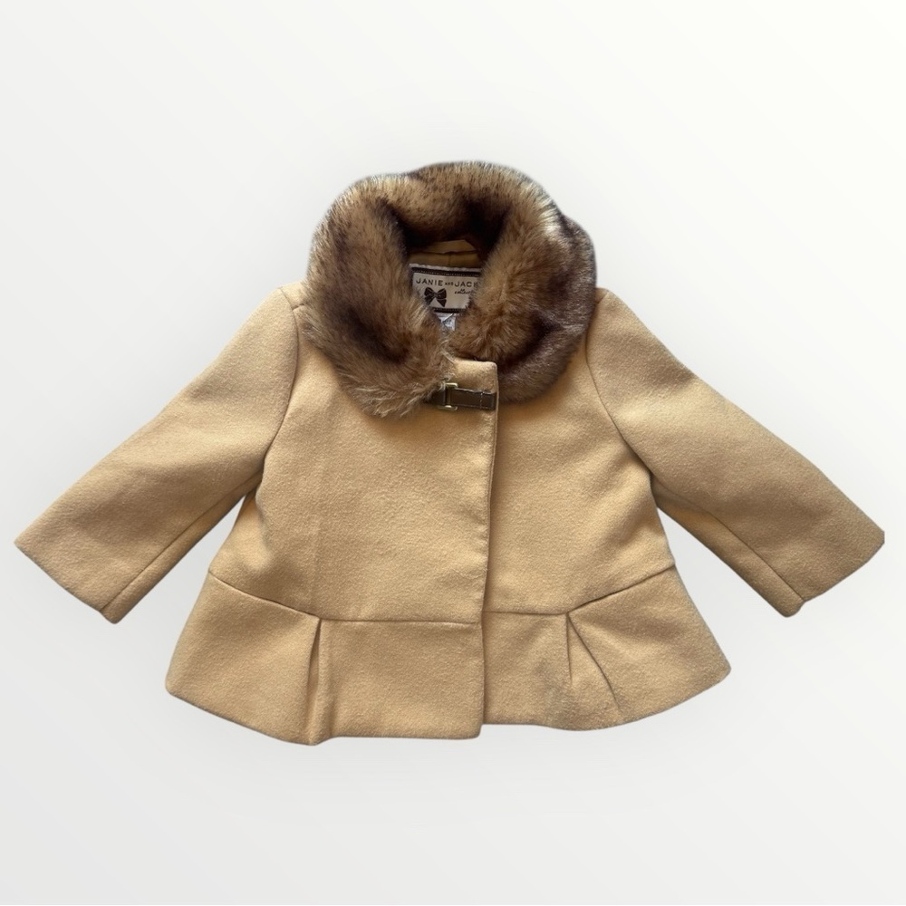 Janie and Jack Camel Faux Fur Coat Winter Warm Baby Girls Size 6-12 Months